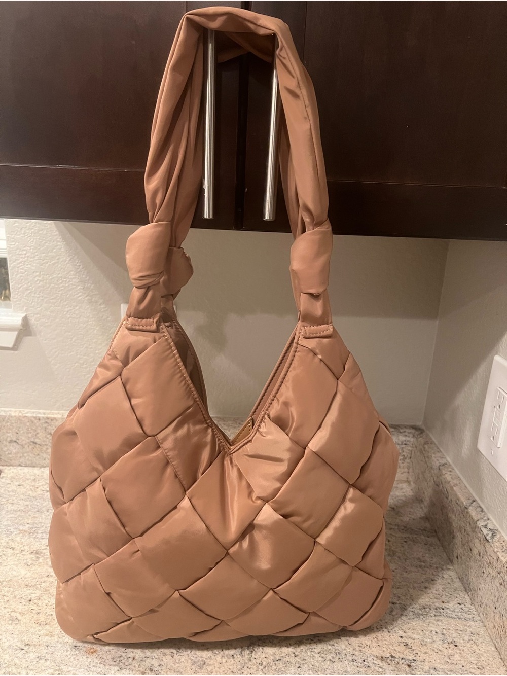 Anthropologie Quilted Shoulder Hobo Bag in Camel
